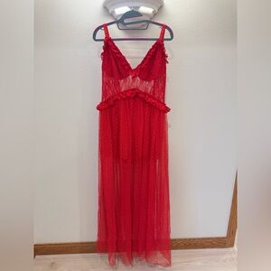 Choosy Red Lace Sheer Maxi Dress w/ Shorts – Size 14